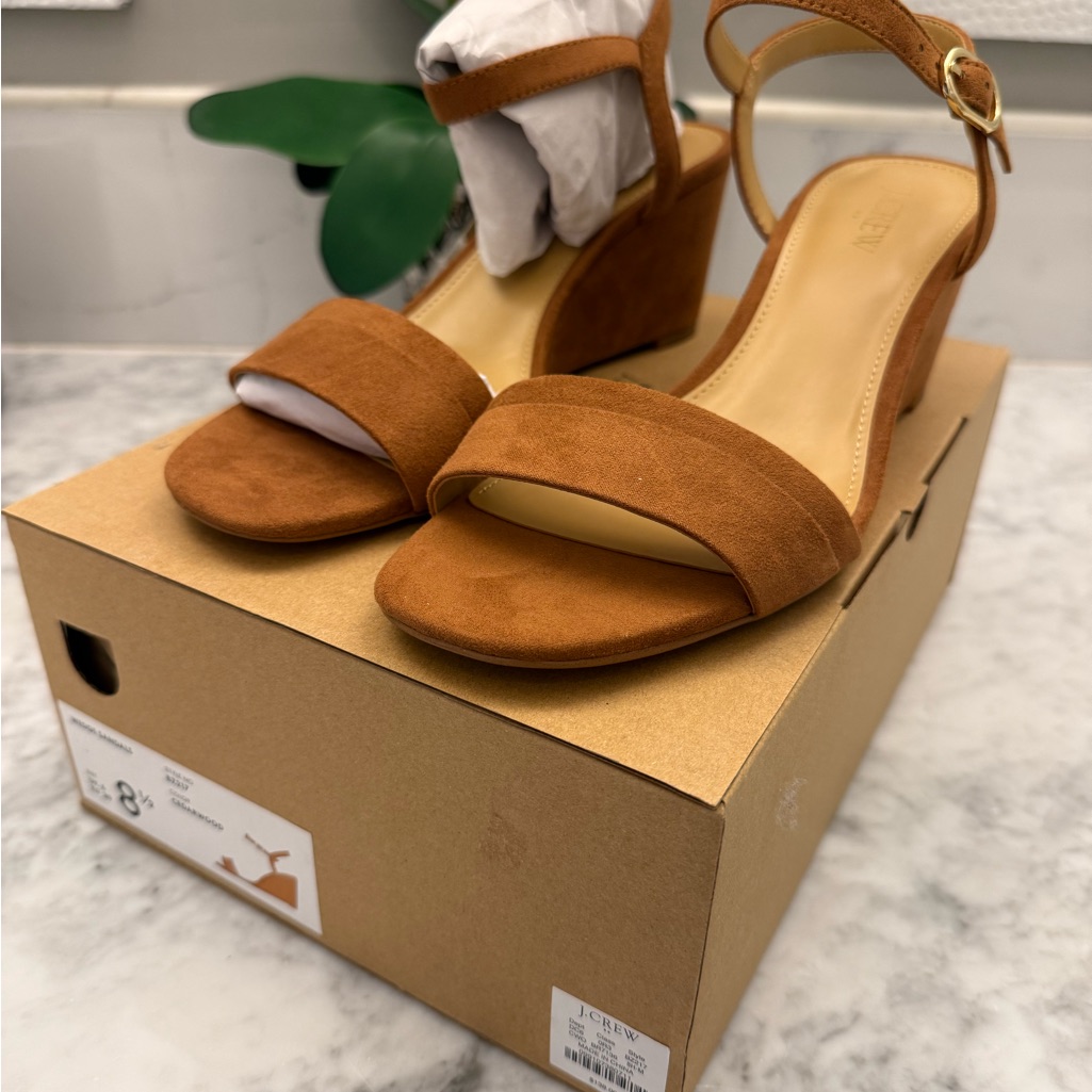 J.Crew Wedge Sandals Size 8.5 Cedarwood Suede Ankle Strap Brand New In Box